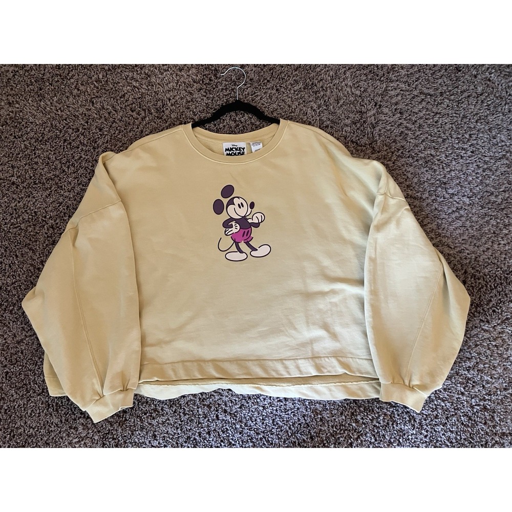 Mickey Mouse Genuine Mousewear Sweatshirt Cropped In Yellow Read Regarding Size